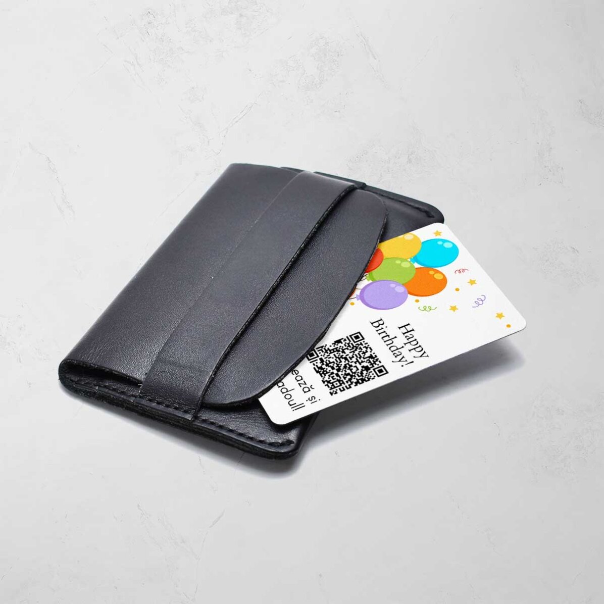 Carte en aluminium personnalisée recto-verso avec un message, un code QR et une photo - Joyeux anniv