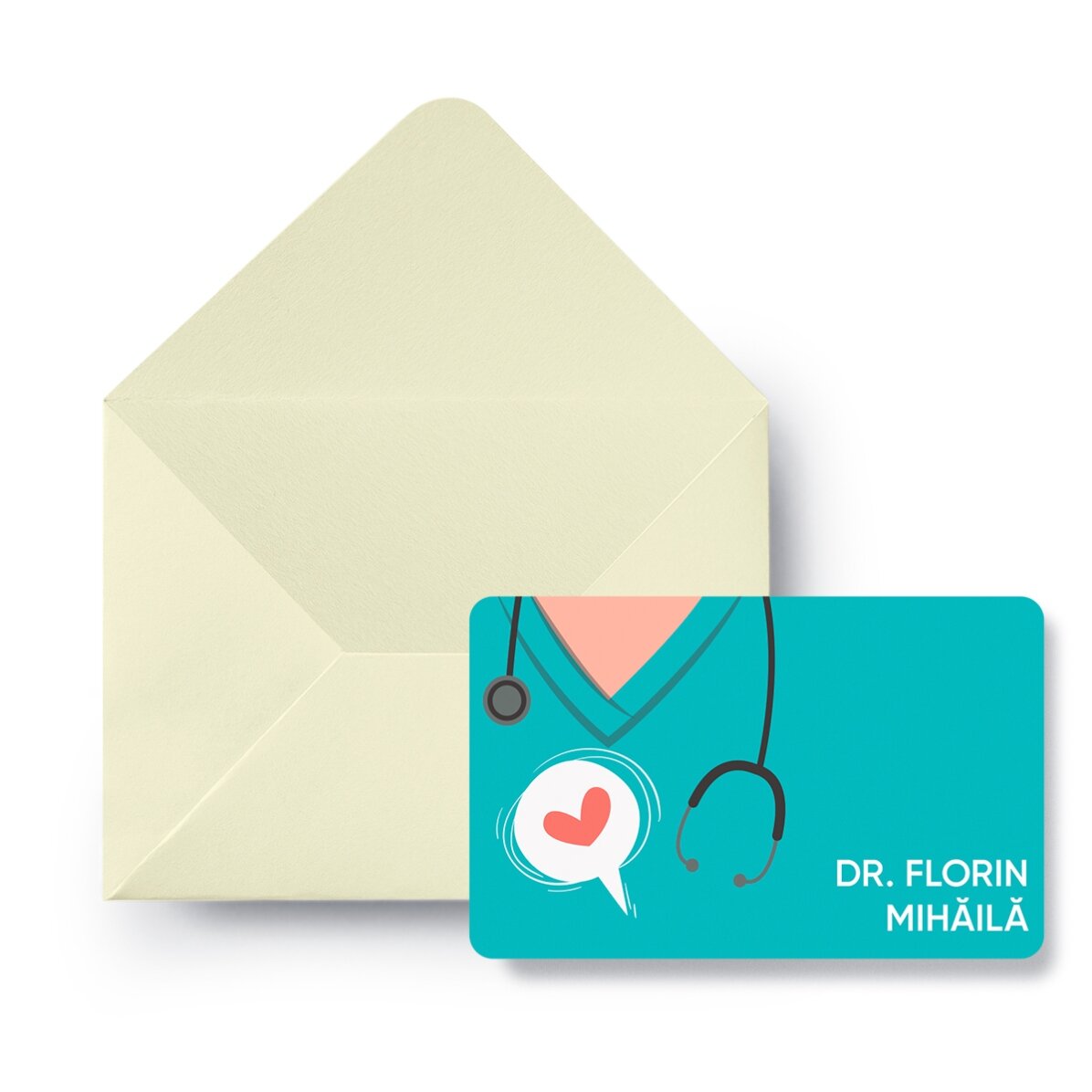 Carte en aluminium personnalisée recto-verso avec un message pour un médecin ou un infirmier