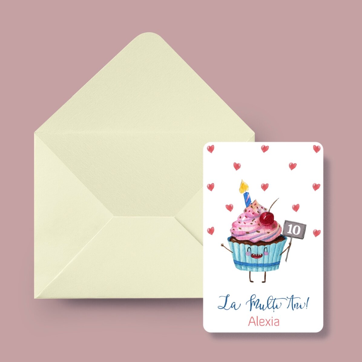 Carte en aluminium personnalisée recto-verso avec un message et une photo - Cupcake
