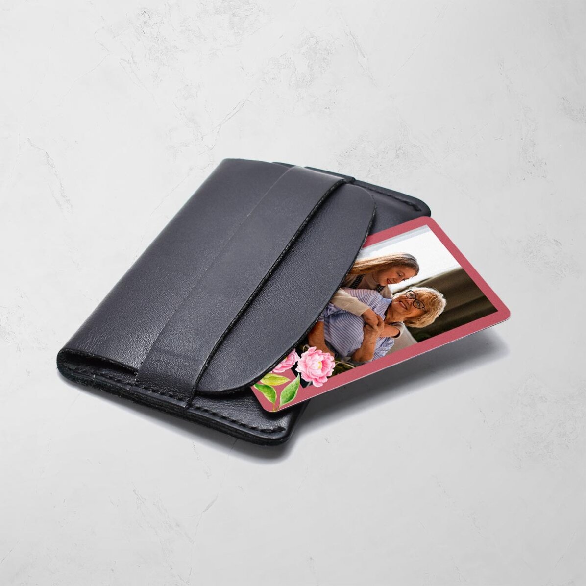Carte en aluminium personnalisée recto-verso avec un message et une photo - Fleurs