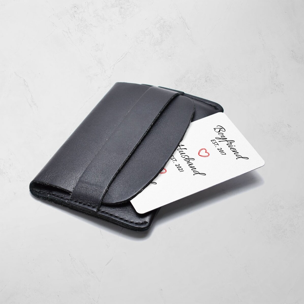 Carte en aluminium personnalisée recto-verso avec un message et une photo en portrait