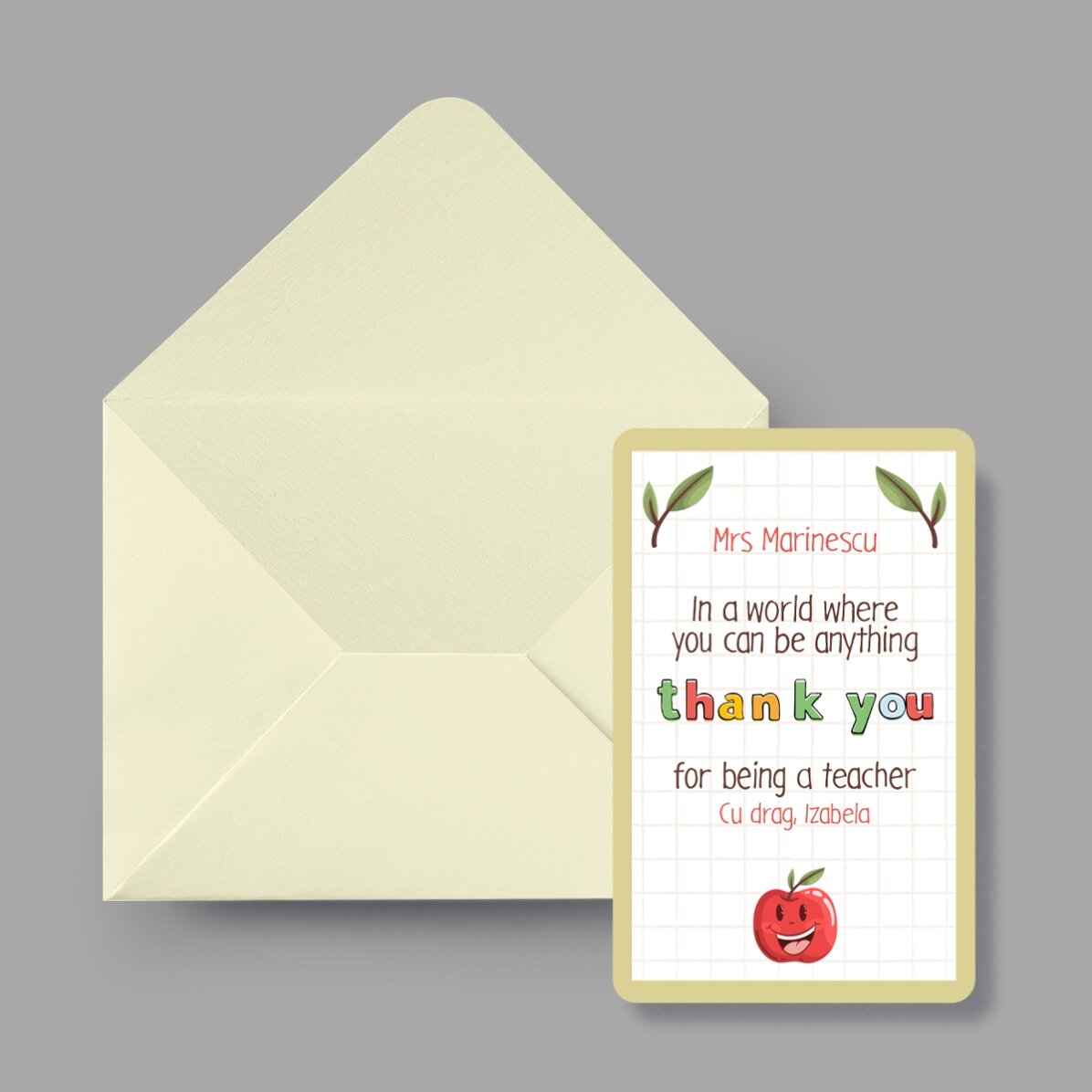 Carte en aluminium personnalisée recto-verso avec un message et une photo - merci