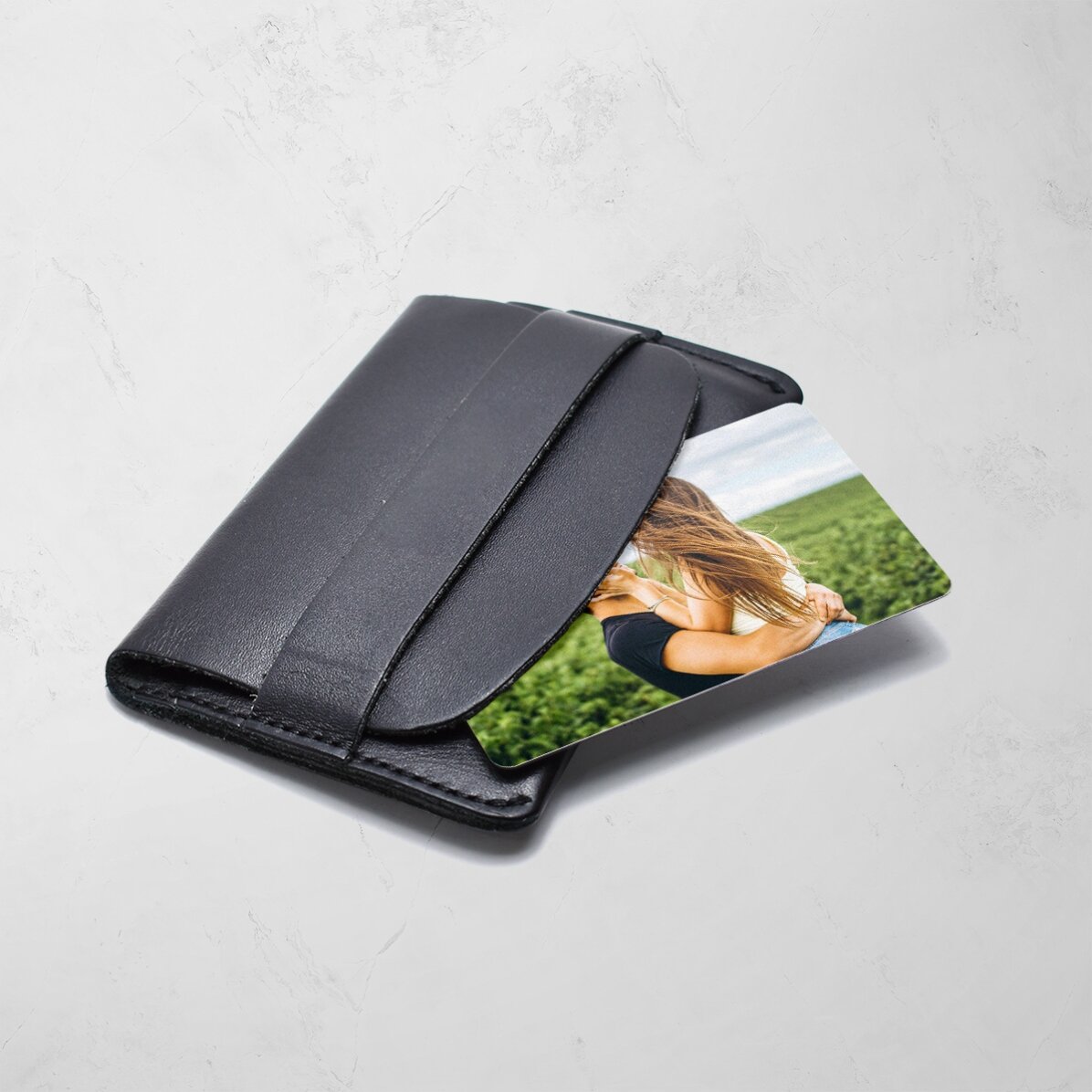 Carte en aluminium personnalisée recto-verso avec une photo et un message