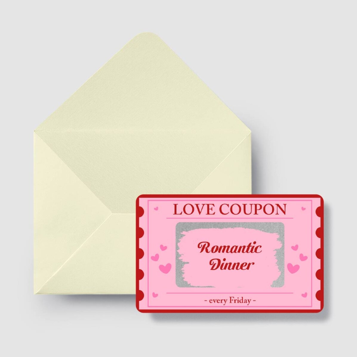 Carte en aluminium à gratter personnalisée recto-verso avec message - Love Coupon
