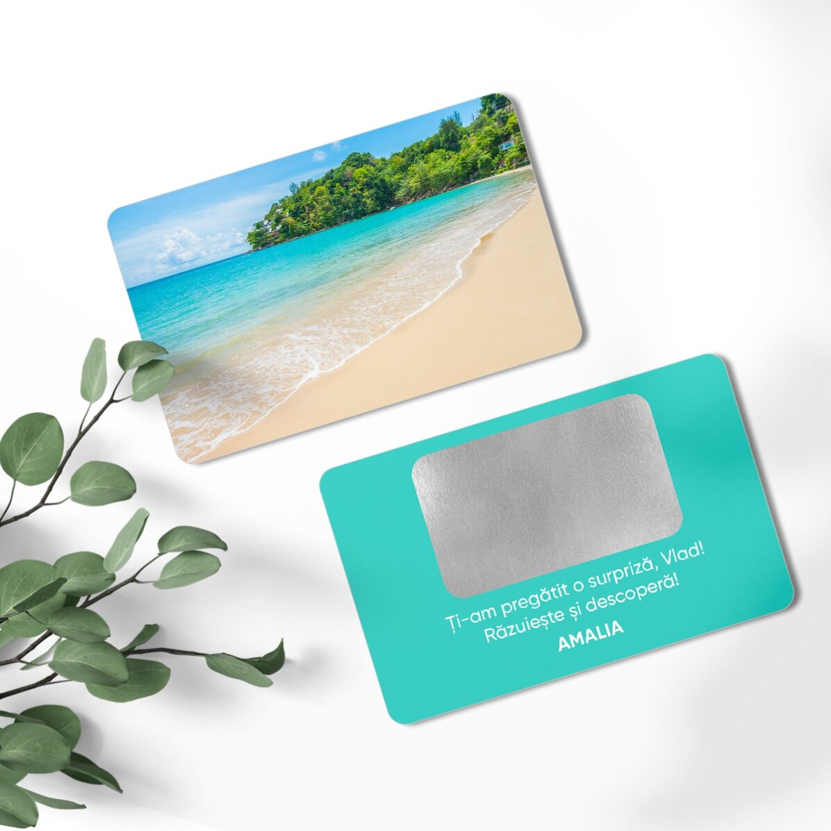 Carte en aluminium à gratter personnalisée recto-verso avec message et image