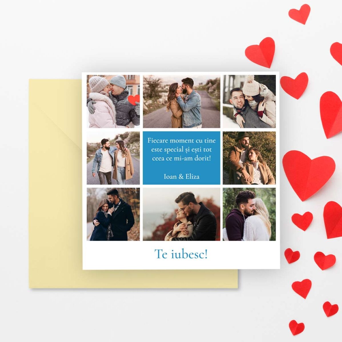 Carte carrée personnalisée avec 8 photos et un message - Love