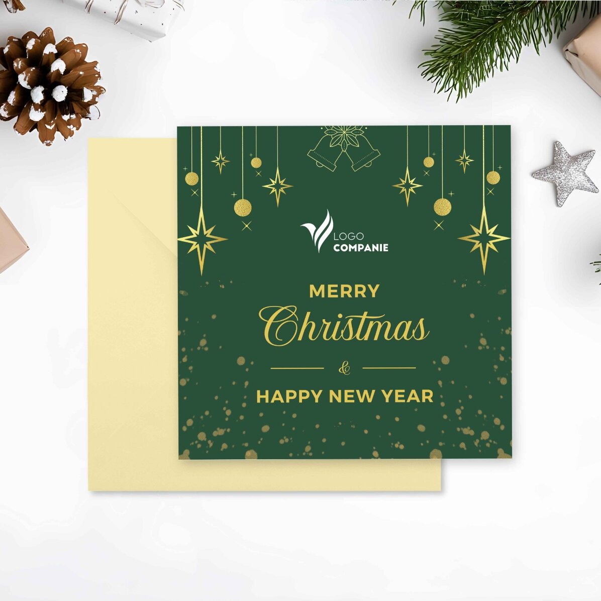 Carte carrée personnalisée avec logo et message - Joyeux Noël