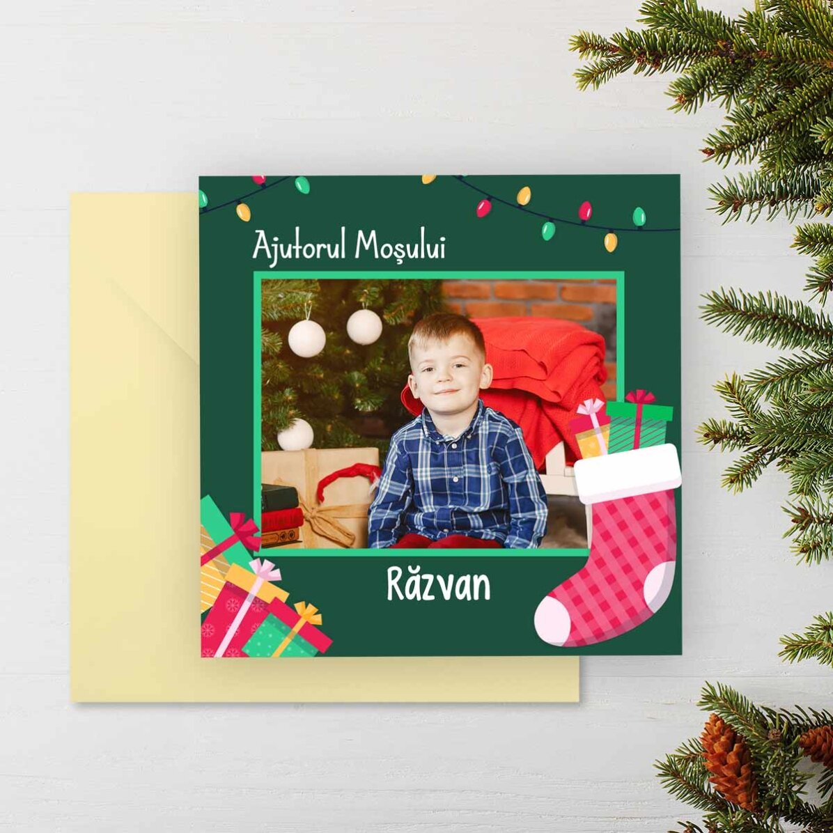 Carte carrée personnalisée avec un message et une photo - Message de Saint-Nicolas