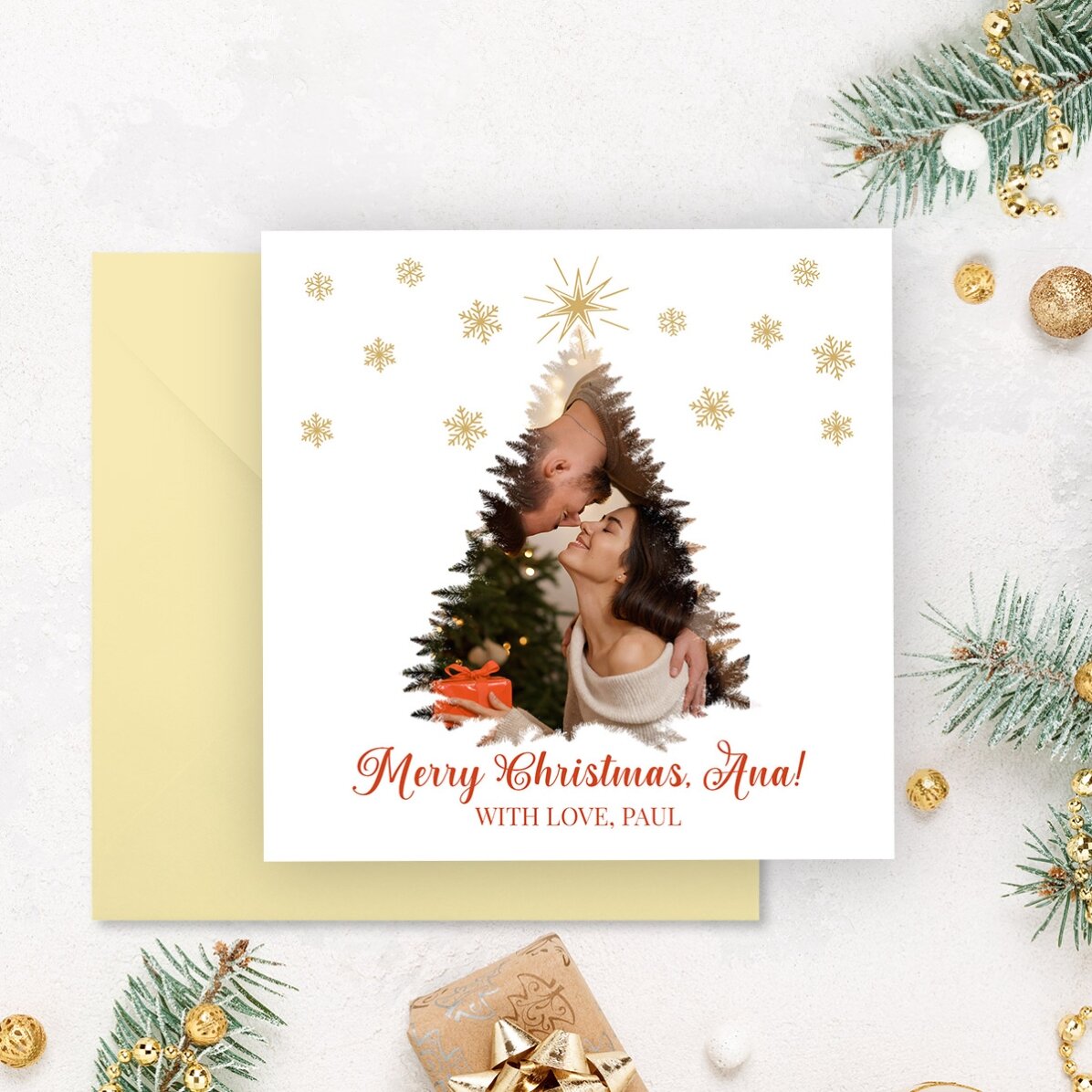Carte carrée personnalisée avec photo et message - Joyeux Noël !