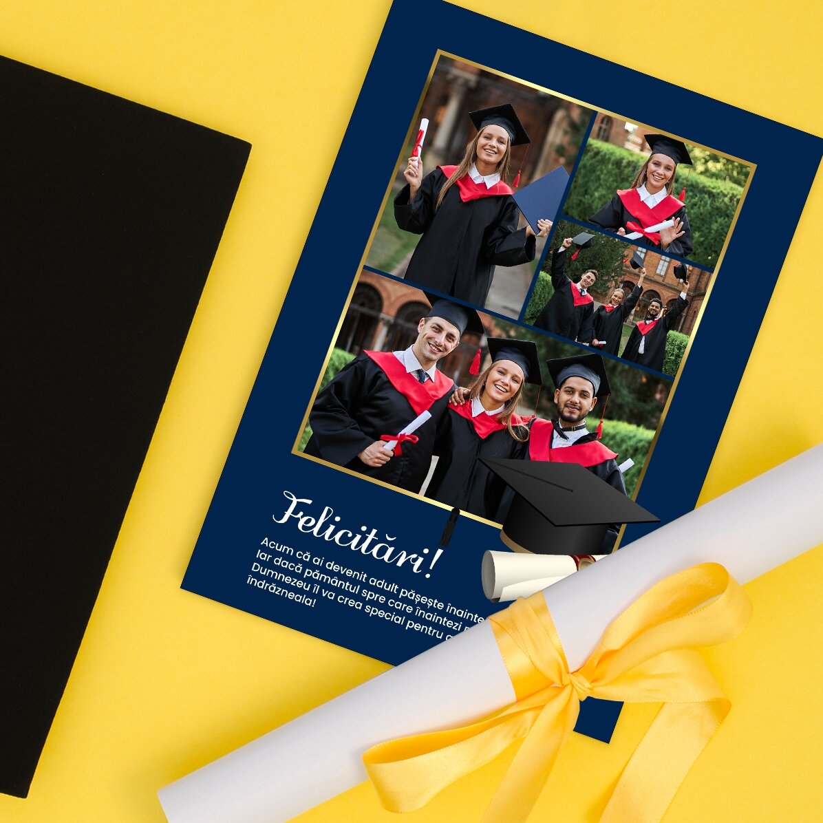 Carte personnalisée avec 4 photos et un texte pour la remise des diplômes