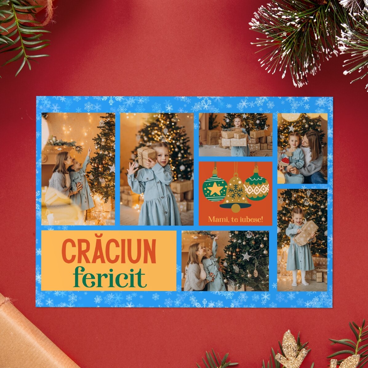 Carte personnalisée avec 6 photos et un texte - Holly Jolly