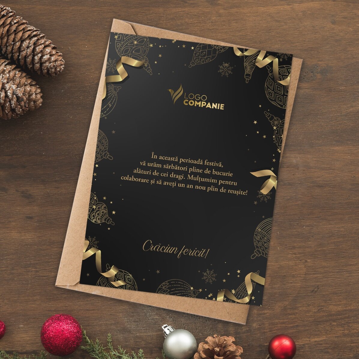 Carte personnalisée avec logo et texte - Golden Christmas