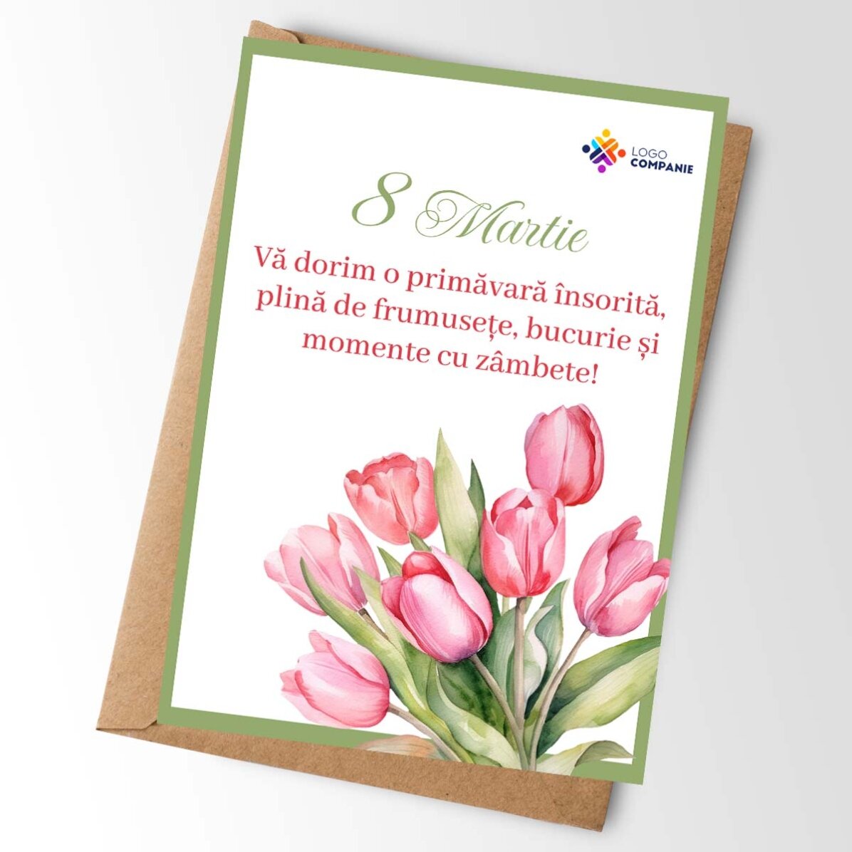 Carte personnalisée avec message et logo - Fleurs