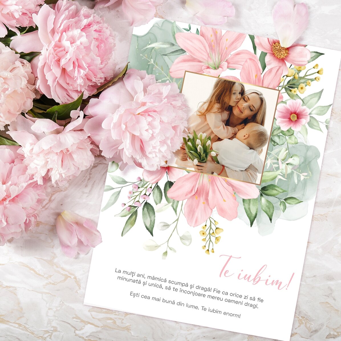 Carte personnalisée avec une photo et un texte - Floral
