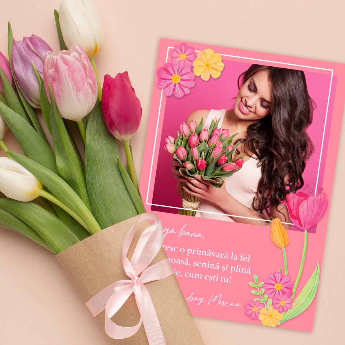 Carte personnalisée avec une photo et un texte - Printemps