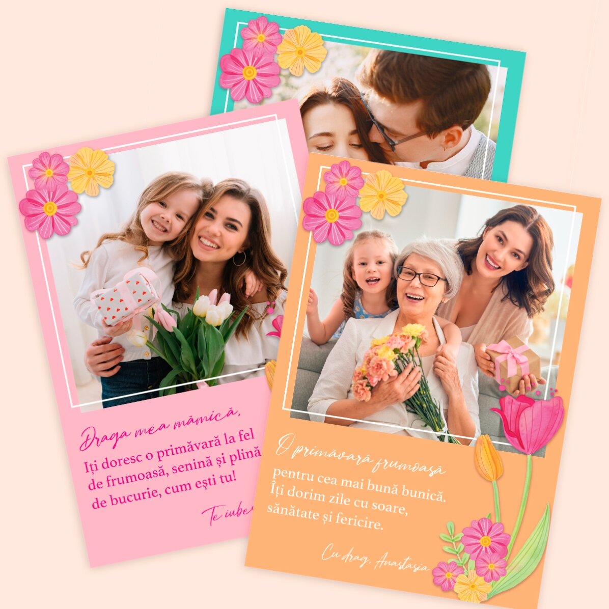 Carte personnalisée avec une photo et un texte - Printemps
