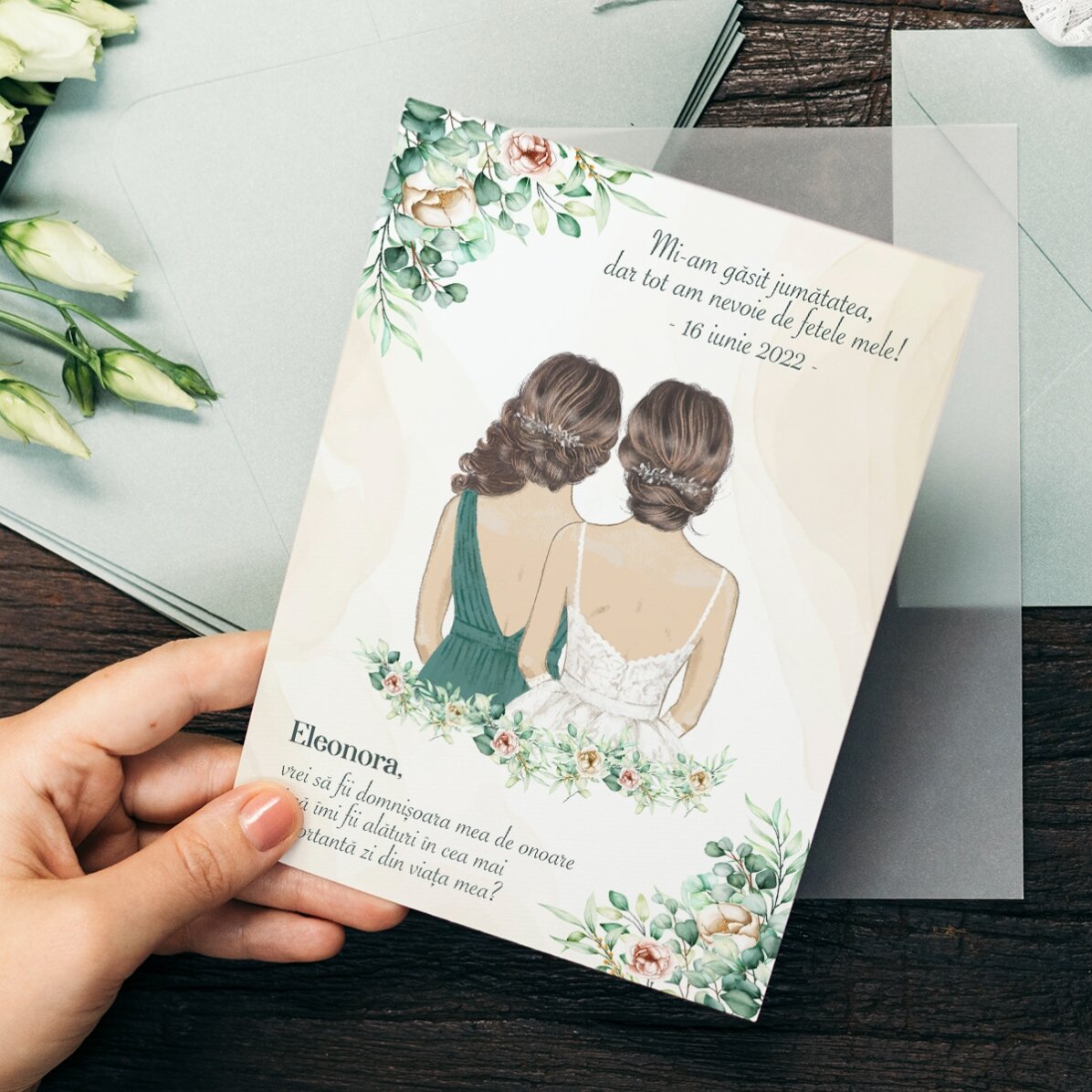 Carte personnalisée avec un message pour les demoiselles d
