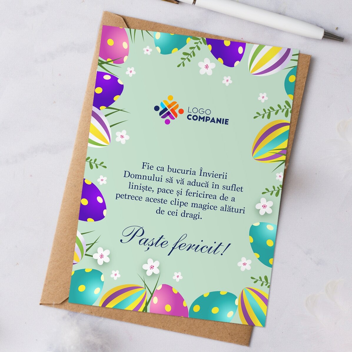 Carte personnalisée avec texte et logo - Joyeuses Pâques
