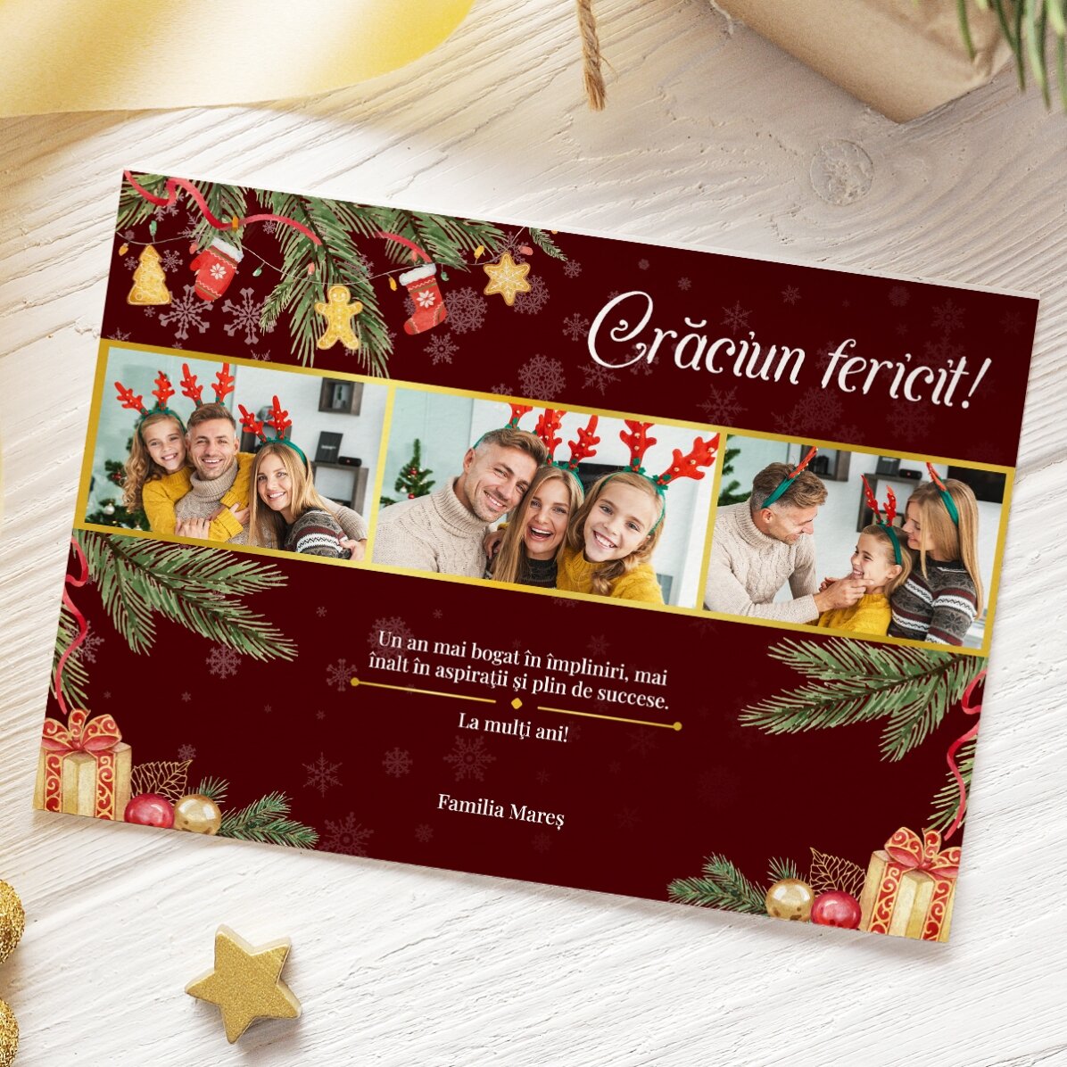 Carte de Noël personnalisée avec 3 photos et un texte - Cadeau de famille