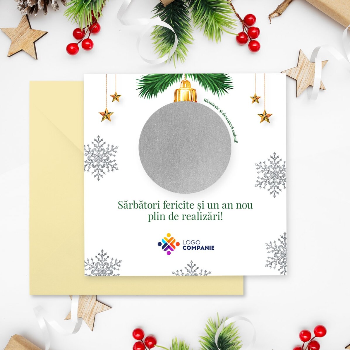Carte à gratter personnalisée avec logo et message - Surprise de Noël
