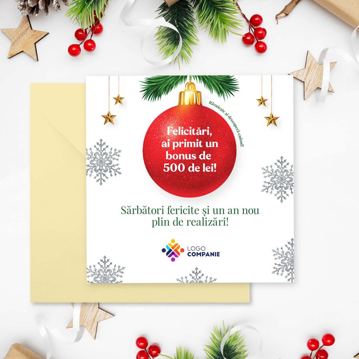 Carte à gratter personnalisée avec logo et message - Surprise de Noël