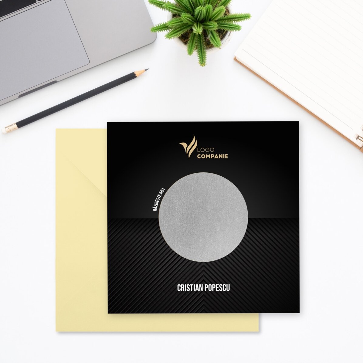Carte à gratter personnalisée avec logo et texte - Welcome