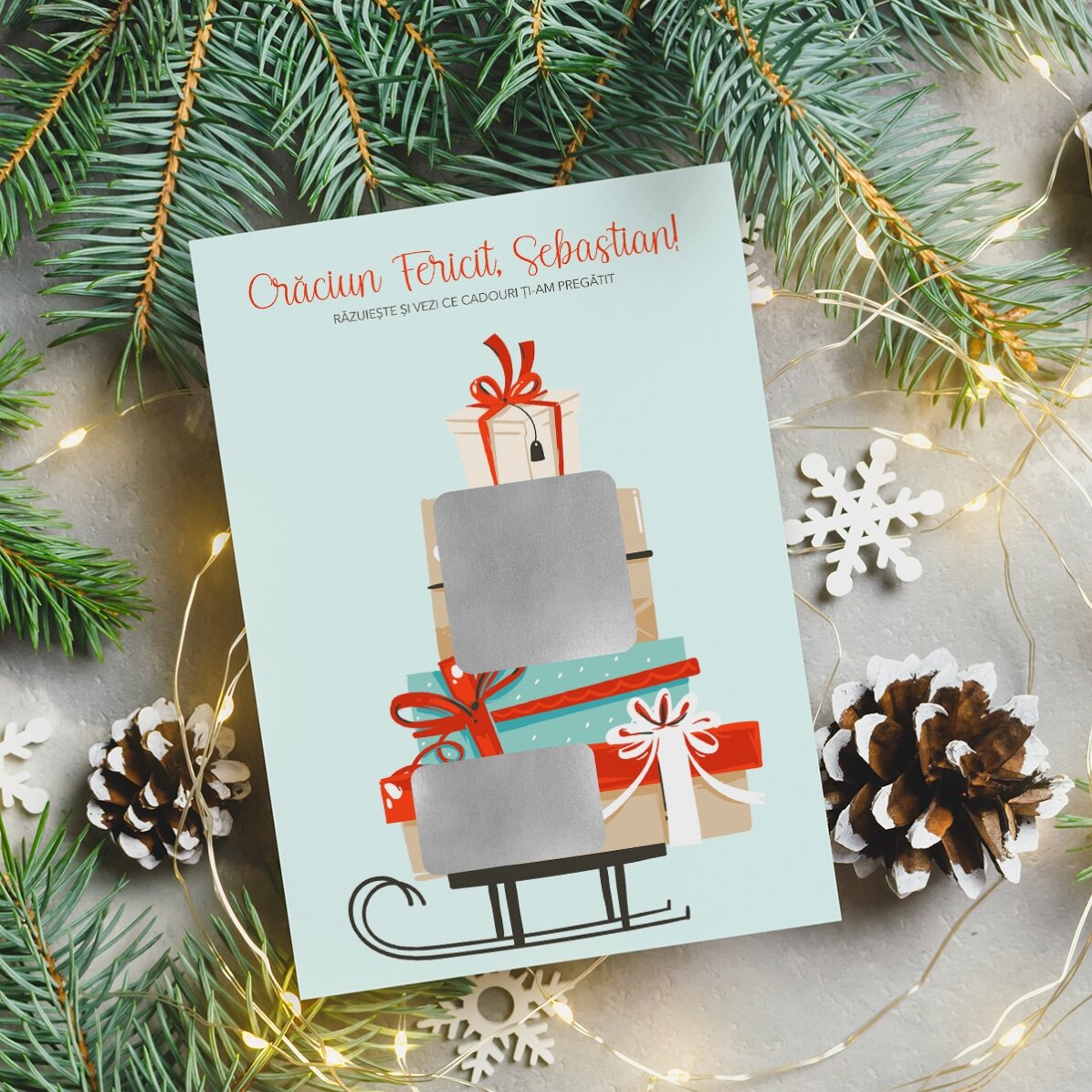 Carte à gratter personnalisée avec message - Cadeau de Noël