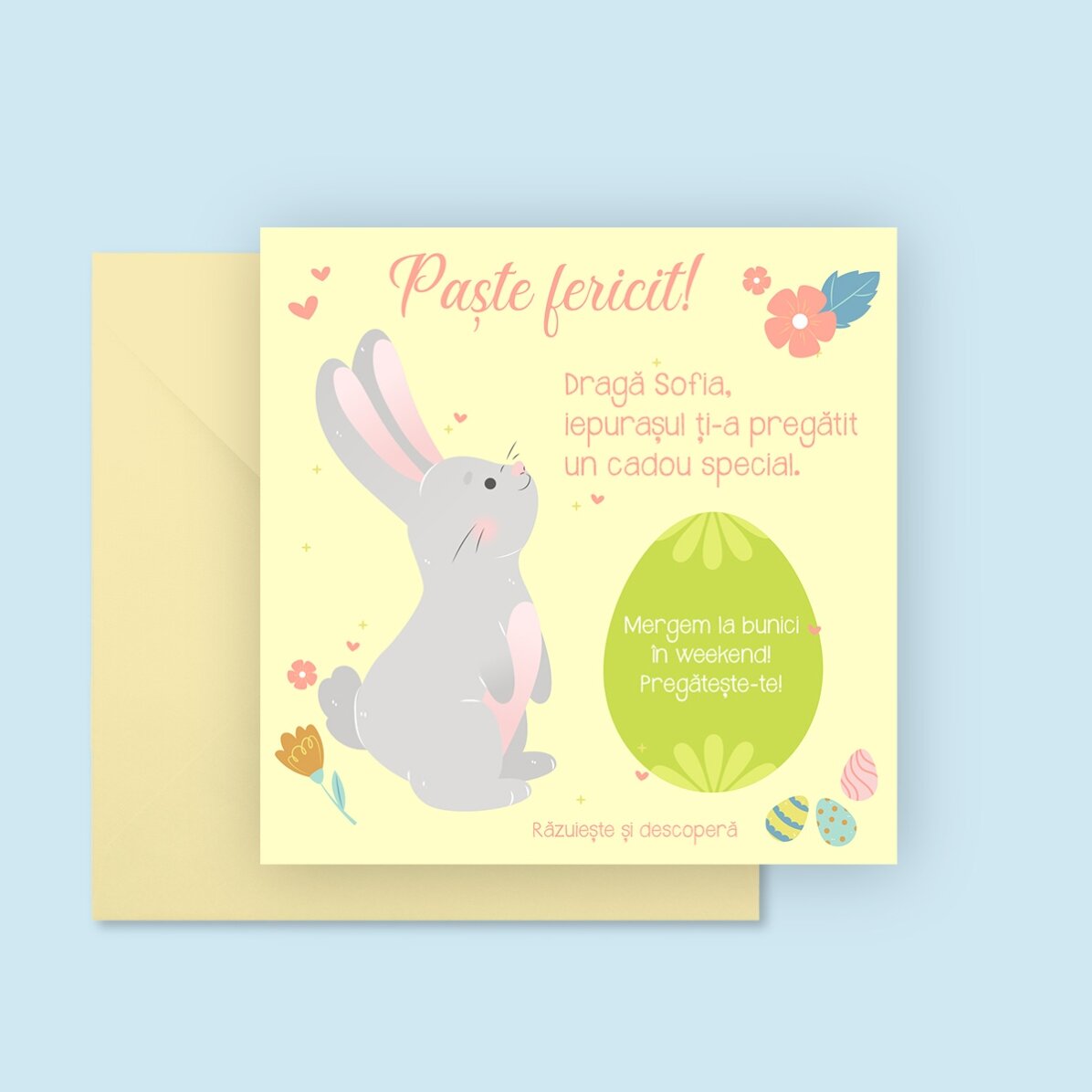Carte à gratter personnalisée avec un message - De la part du lapin de Pâques