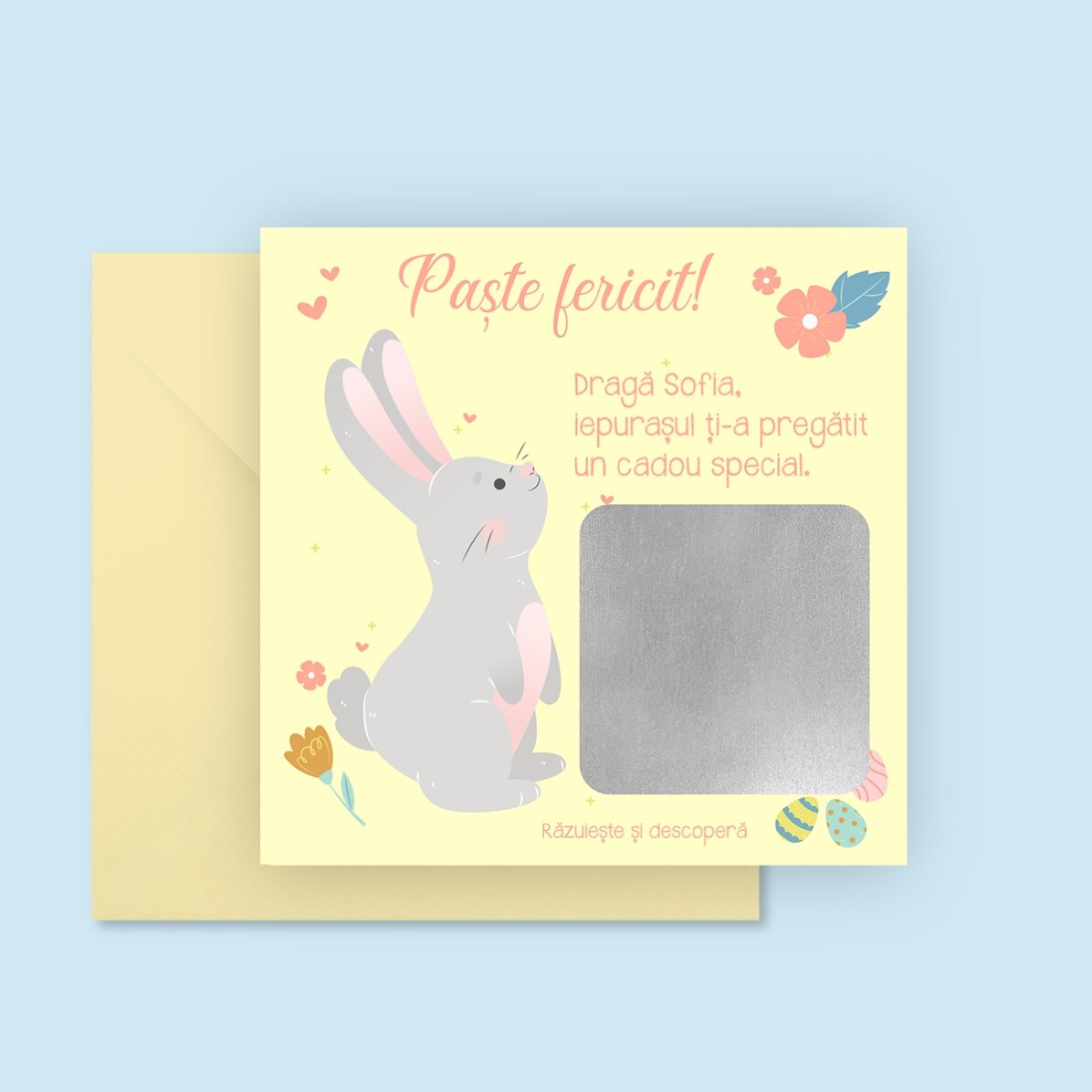 Carte à gratter personnalisée avec un message - De la part du lapin de Pâques