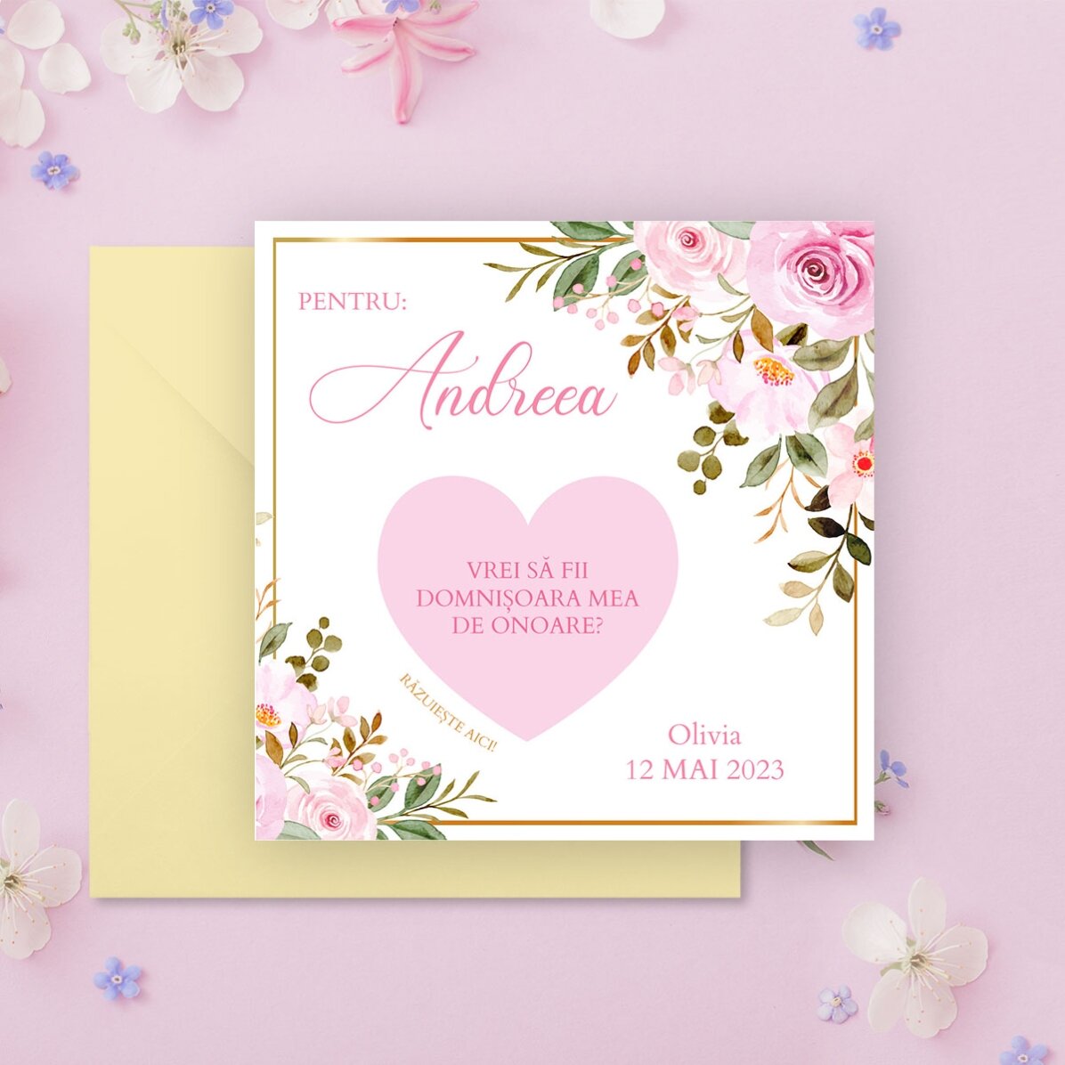 Carte à gratter personnalisée avec message - motif floral