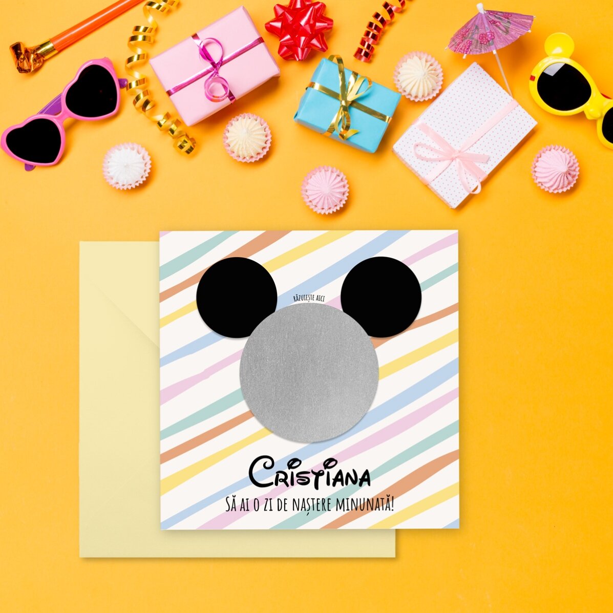 Carte à gratter personnalisée avec message - Oreilles de Mickey