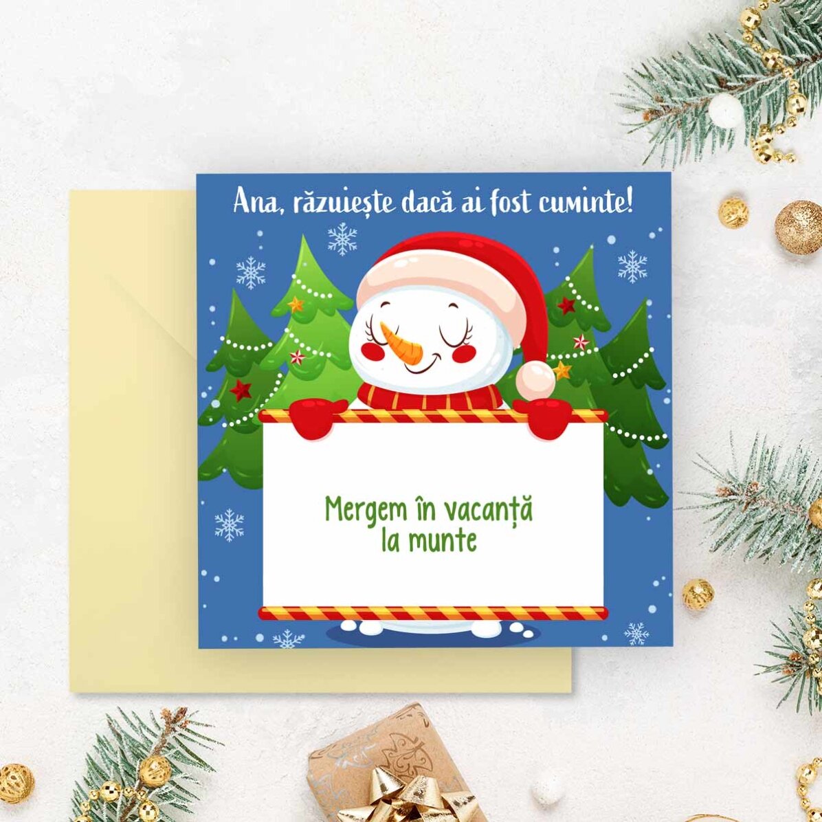 Carte à gratter personnalisée avec message - Bonhomme de neige