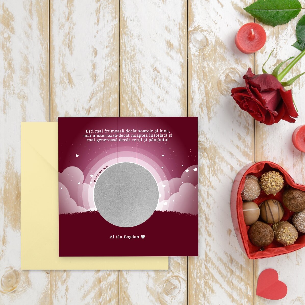 Carte à gratter personnalisée avec message - Paysage nocturne pour la Saint-Valentin