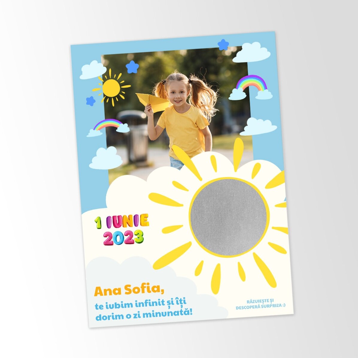 Carte à gratter personnalisée avec photo et message pour les enfants, pour le 1er juin