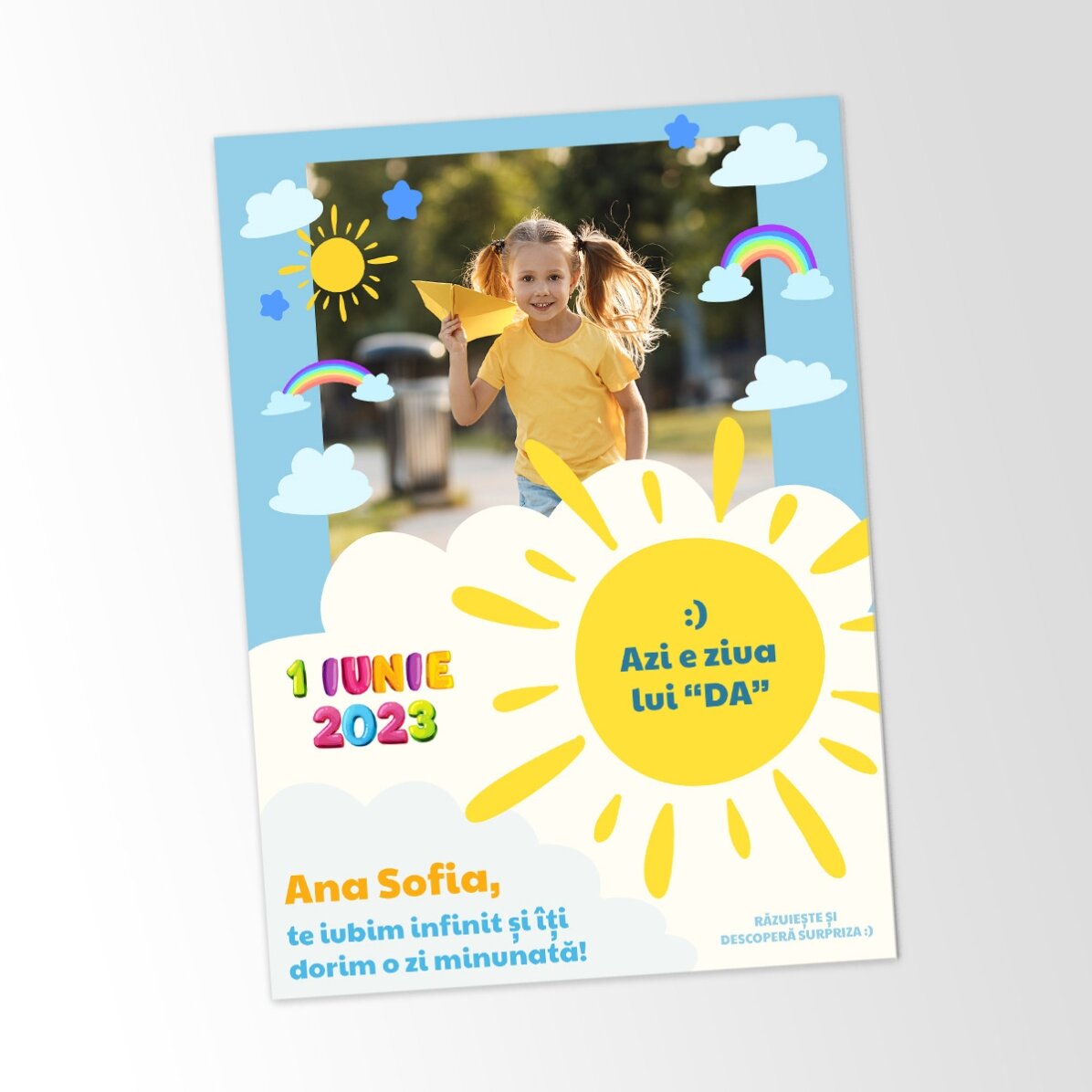 Carte à gratter personnalisée avec photo et message pour les enfants, pour le 1er juin
