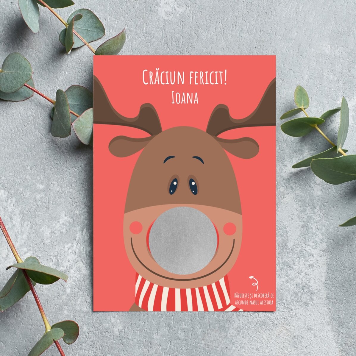 Carte de Noël personnalisée à gratter - Modèle Ren