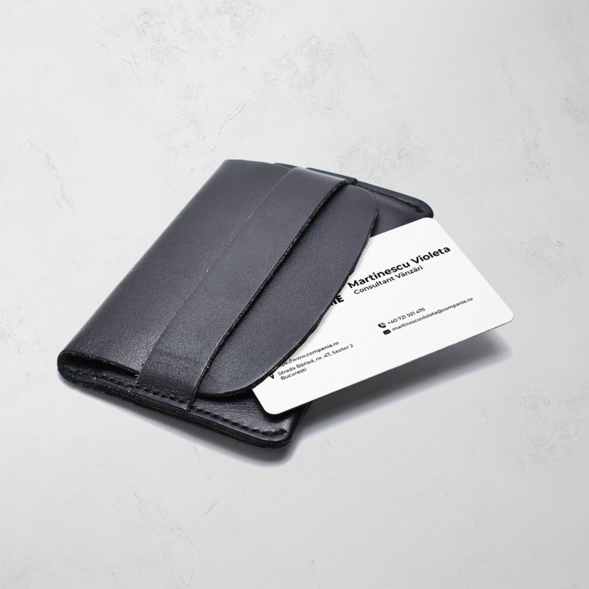 Customised double-sided aluminium business card with QR code and contact details