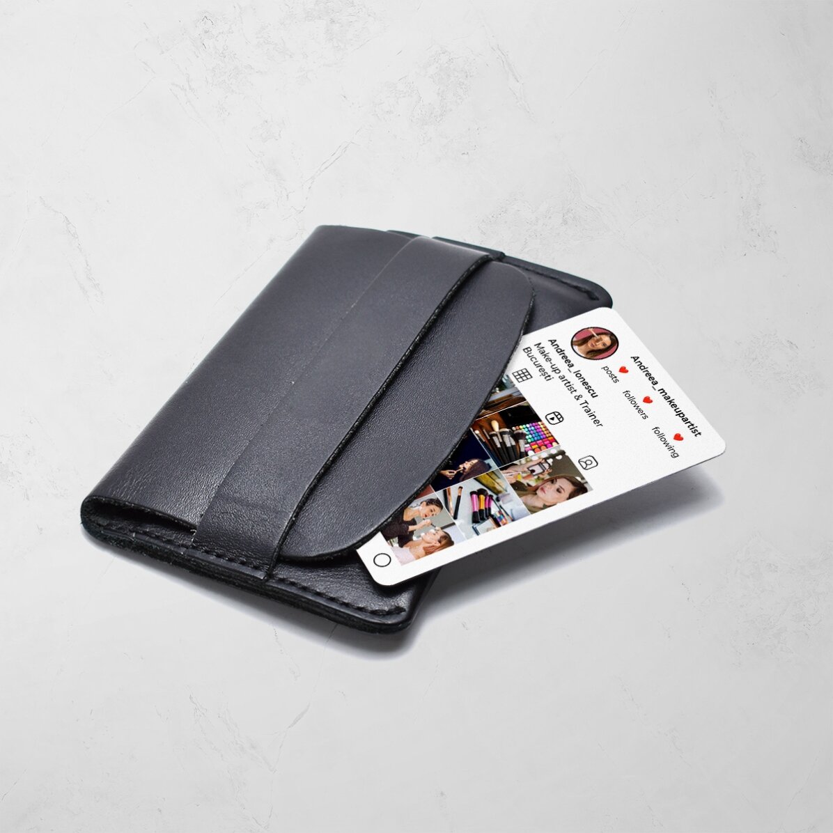 Carte de visite en aluminium personnalisée recto-verso avec code QR, texte et photos - Instagram