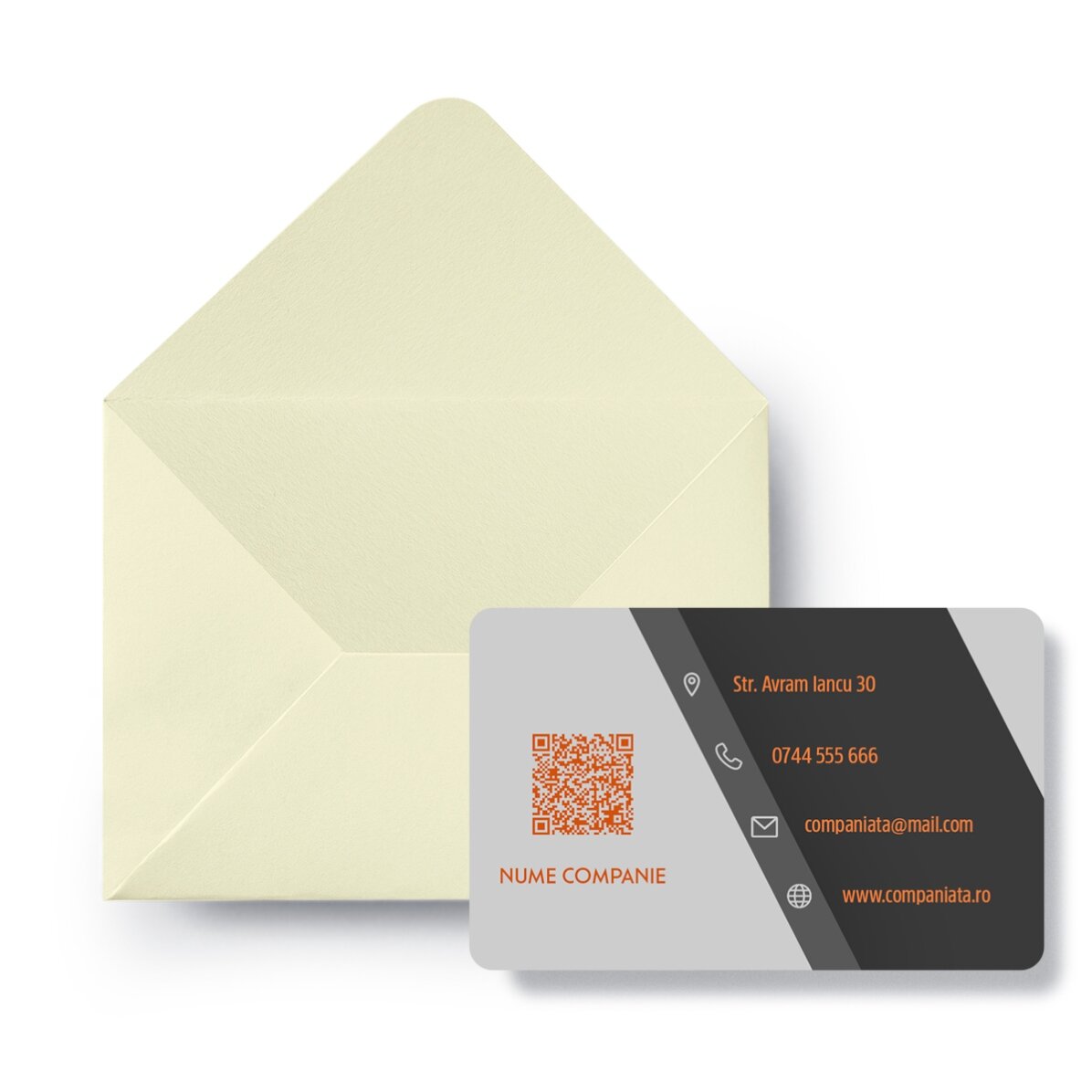 Carte de visite en aluminium personnalisée recto-verso avec logo, code QR et texte