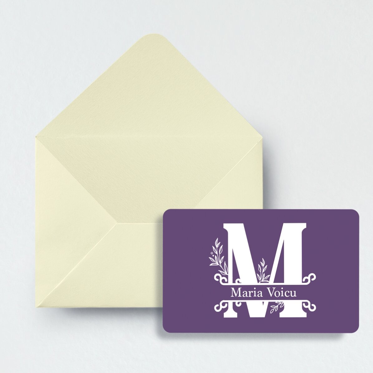Personalised double-sided aluminium business card with photo, message and QR code - Monogram
