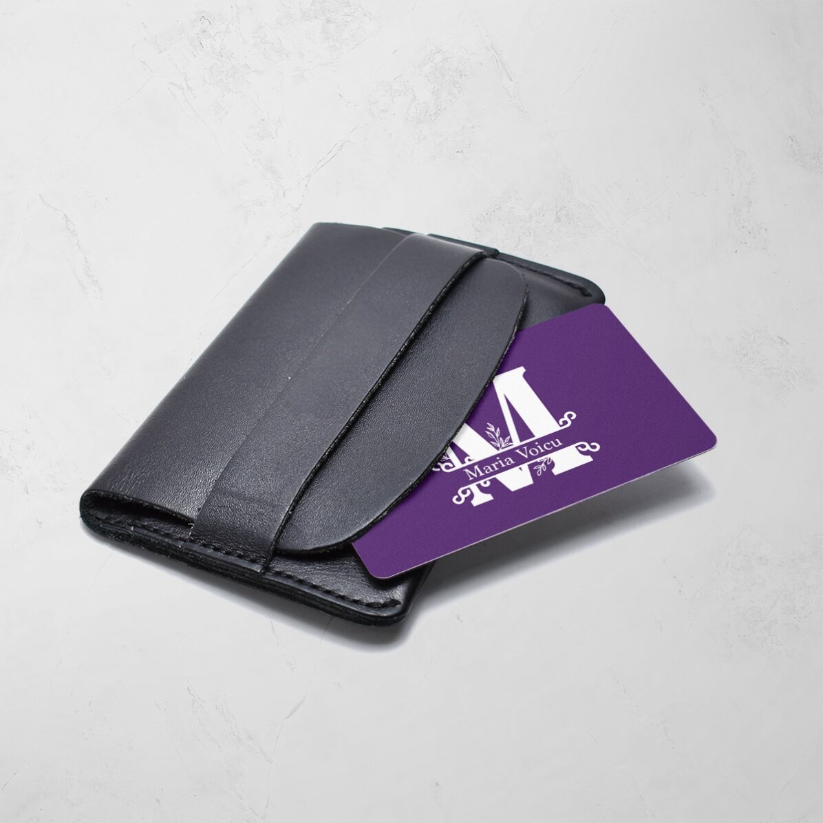 Personalised double-sided aluminium business card with photo, message and QR code - Monogram