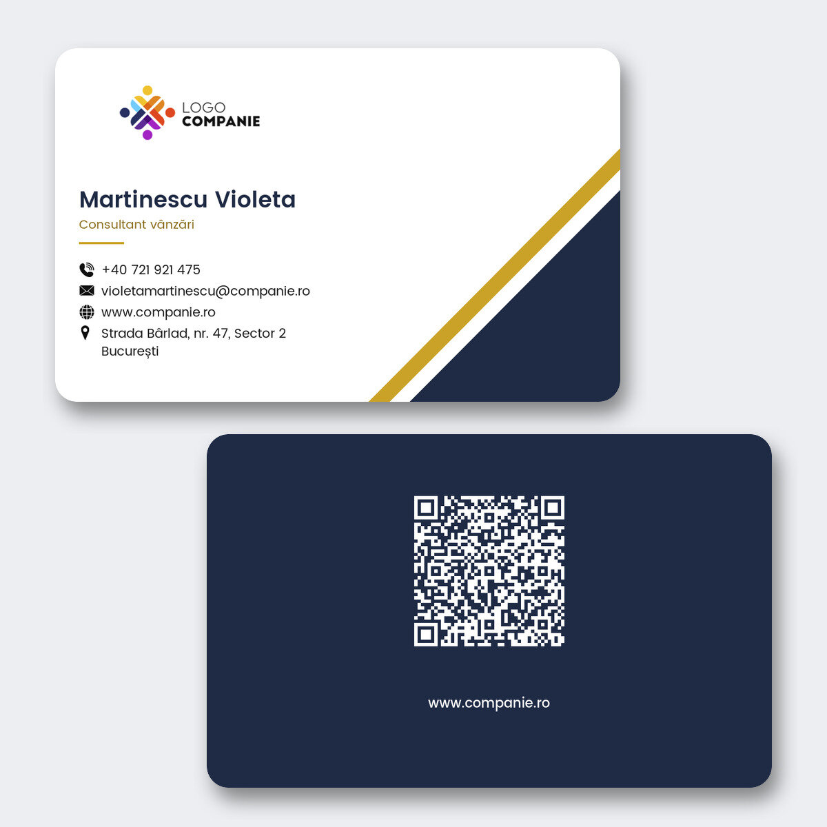 Carte de visite personnalisée en aluminium, motif géométrique, logo et code QR