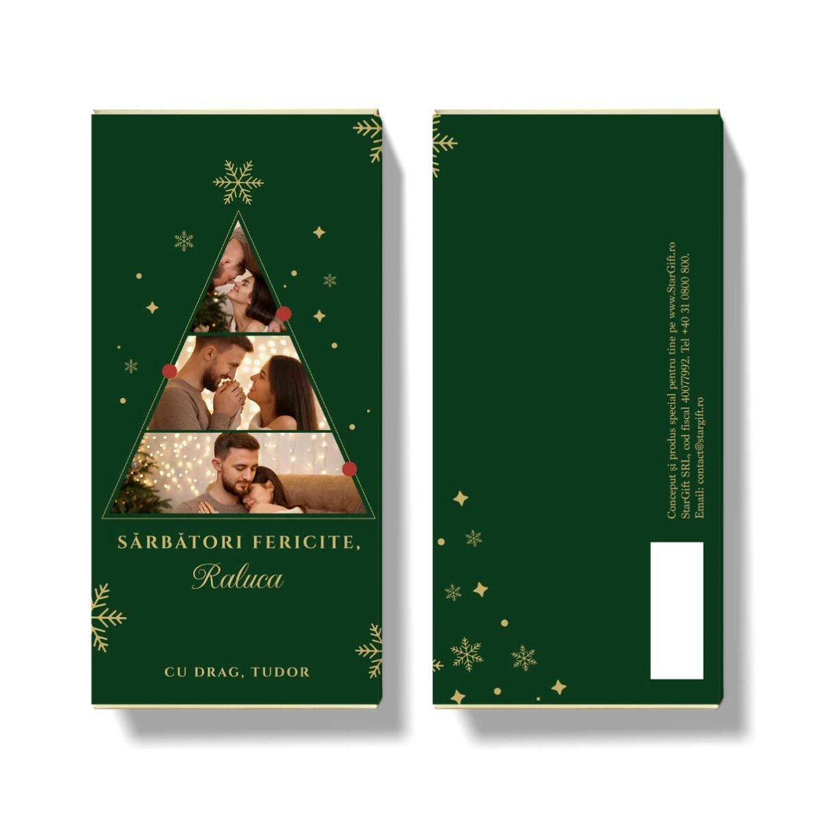Chocolat personnalisé avec 3 photos et un message de Noël - Sapin de Noël