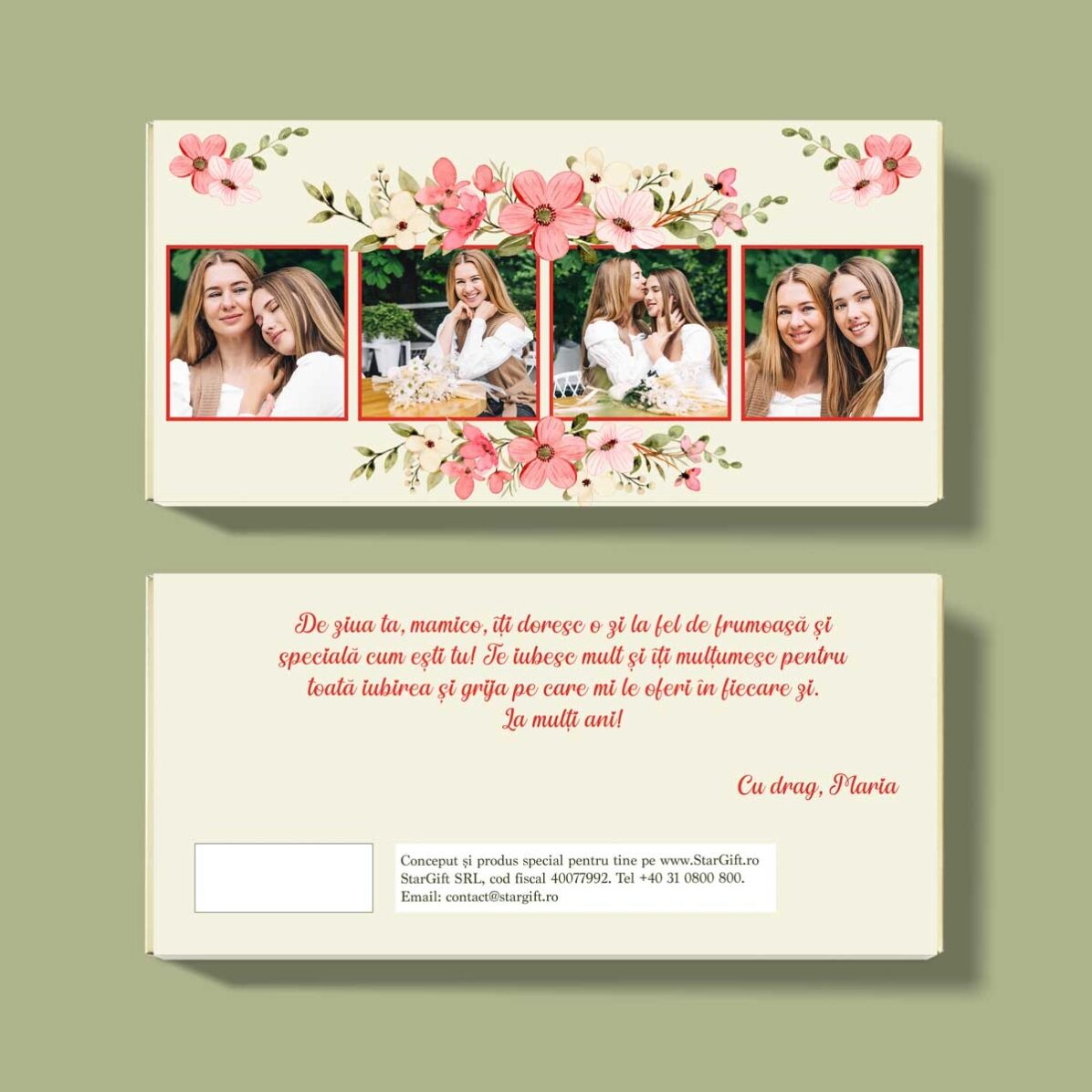 Chocolat personnalisé avec 4 photos et un message - Flowers