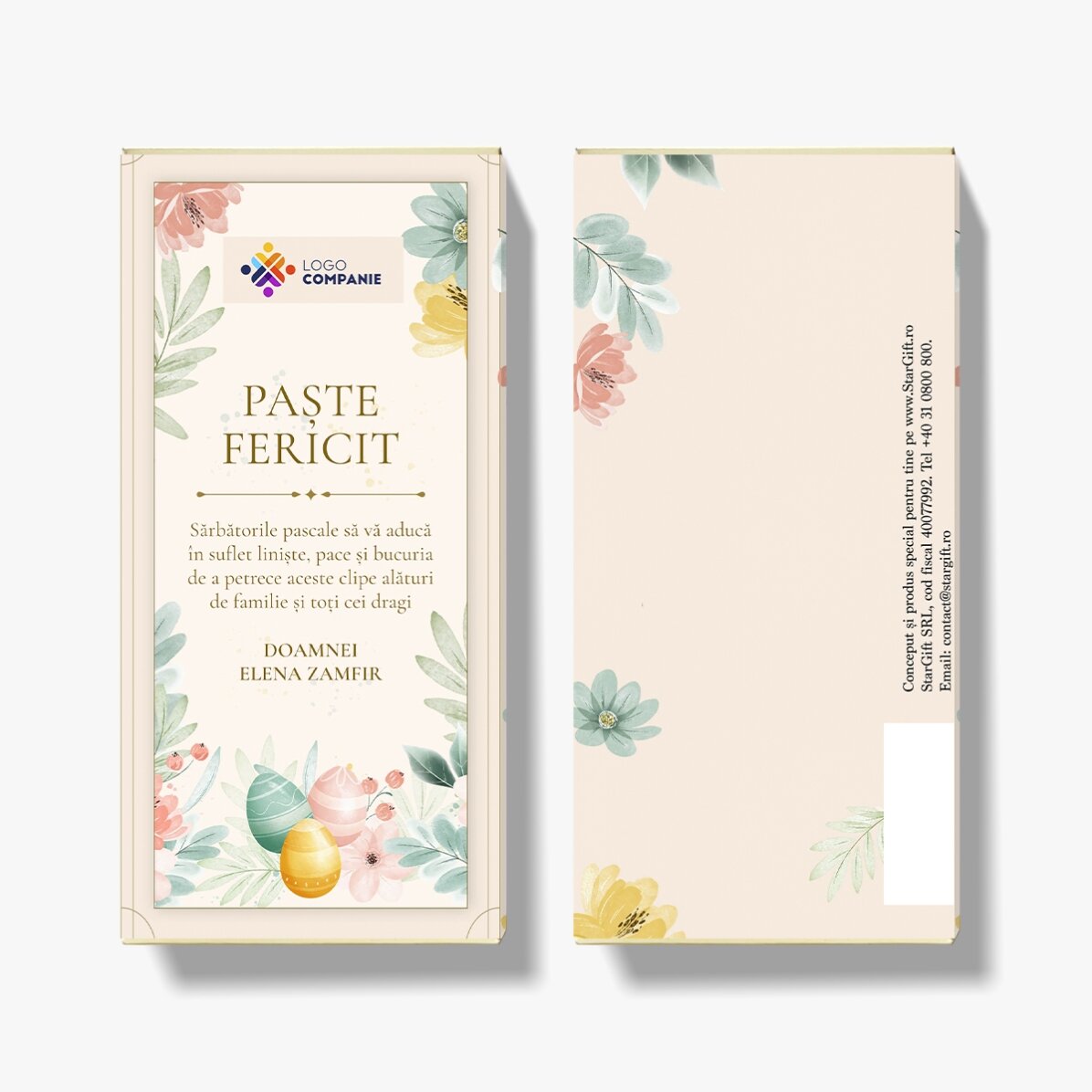 Chocolat personnalisé avec logo et message pour Pâques