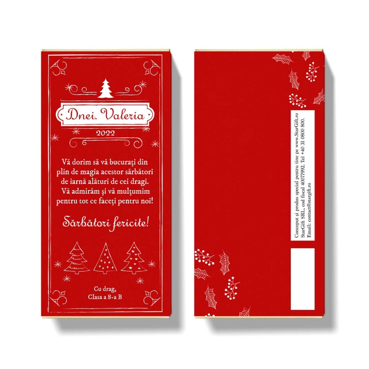 Chocolat personnalisé avec un message de Noël pour les enseignants