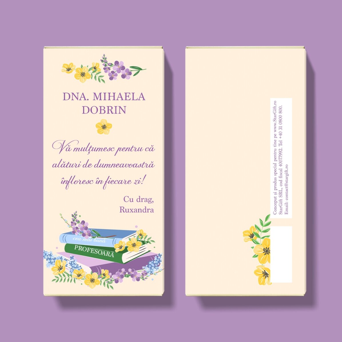 Chocolat personnalisé avec un message pour les enseignantes
