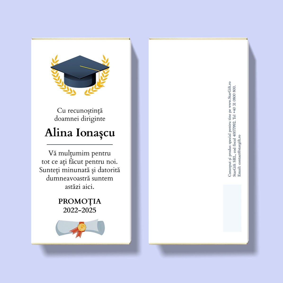 Chocolat personnalisé avec un message pour les professeurs - Remise des diplômes