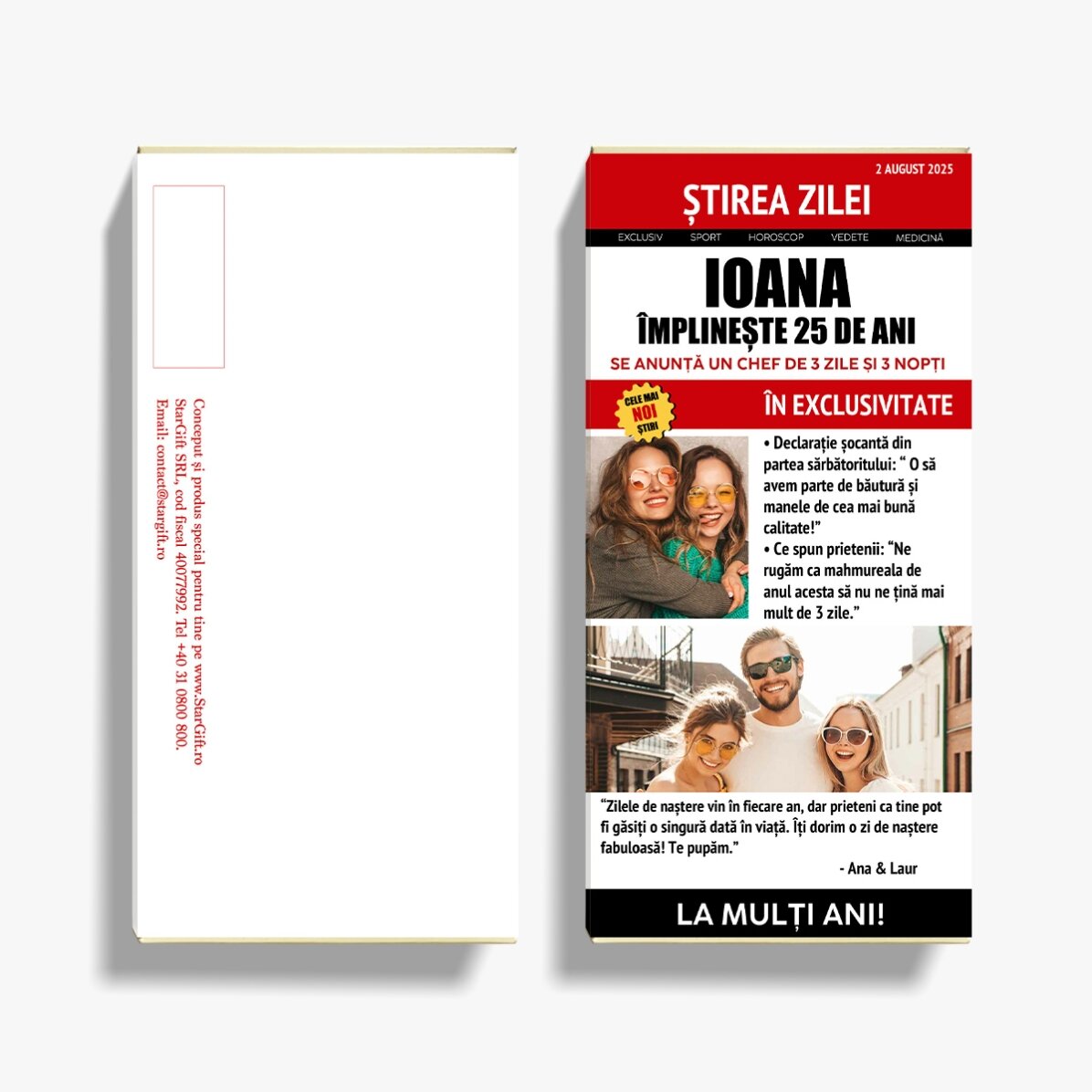 Chocolat personnalisé avec un message et des photos - L