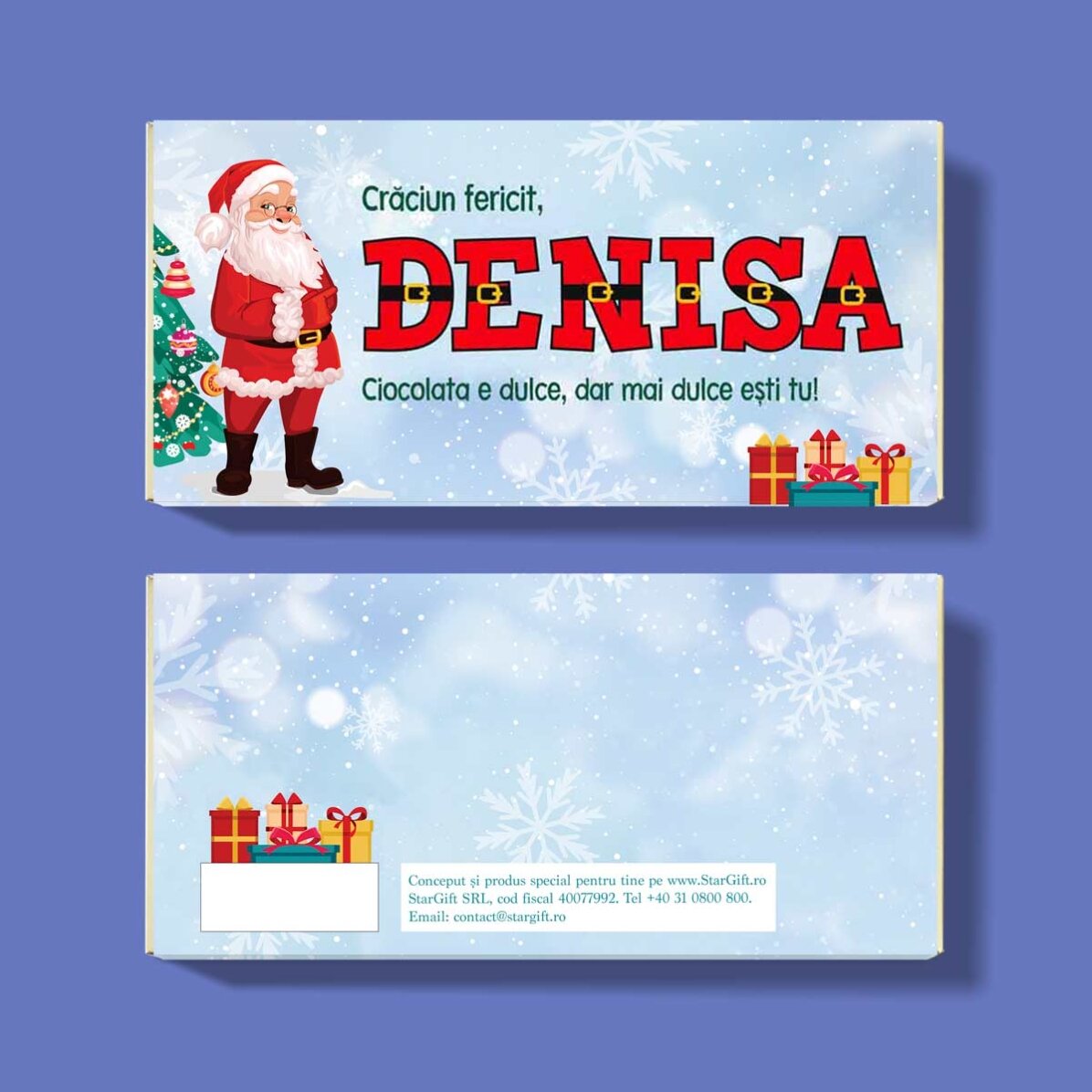 Chocolat personnalisé avec un prénom et un message - De la part du Père Noël